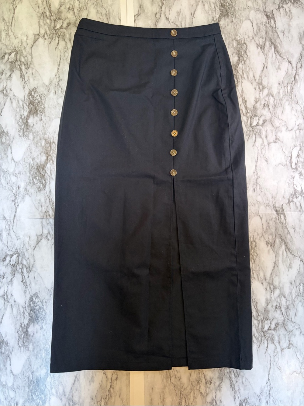 Cider Classic Black Button-Front Skirt 100% linen  size L